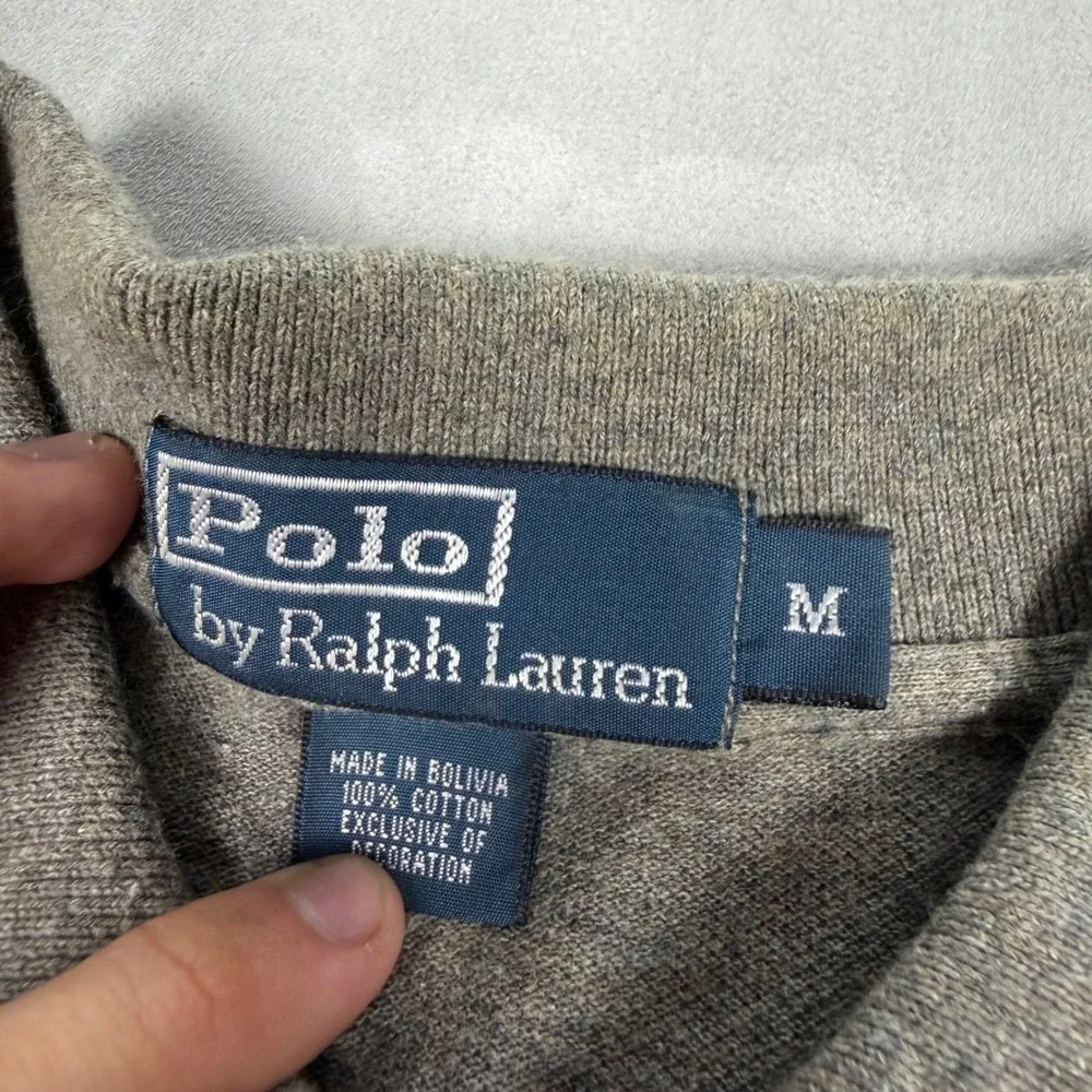 90s Mens Polo Ralph Lauren Long Sleeve Pique Polo Shirt Grey M